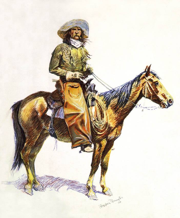 Cao bồi Arizona - tranh màu nước của họa sĩ Mỹ Frederic Remington (1861-1909) - đề tài miền Viễn Tây là một chủ đề lớn của hội họa Mỹ