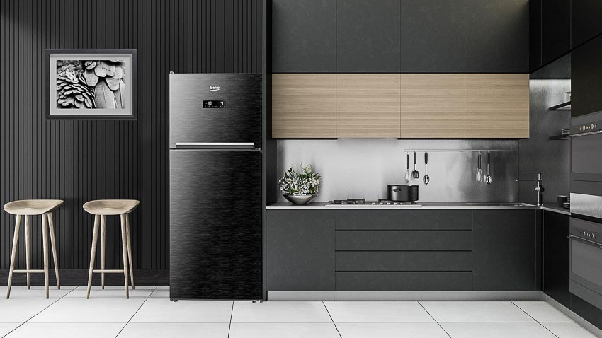 Sản phẩm tủ lạnh đen vân gỗ Beko