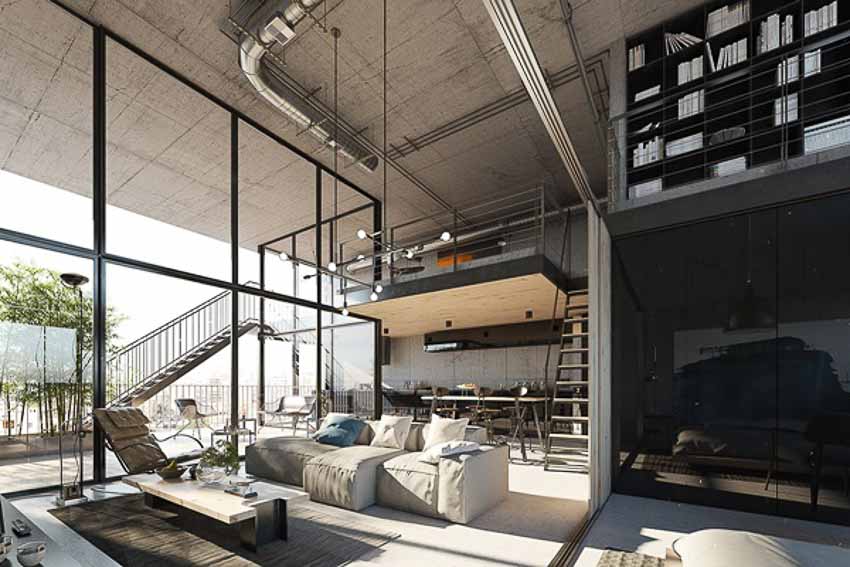 Không gian nội thất hiện đại theo phong cách Loft
