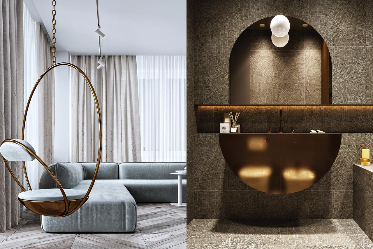 Không gian sống sang trọng với nội thất sắc vàng kim loại