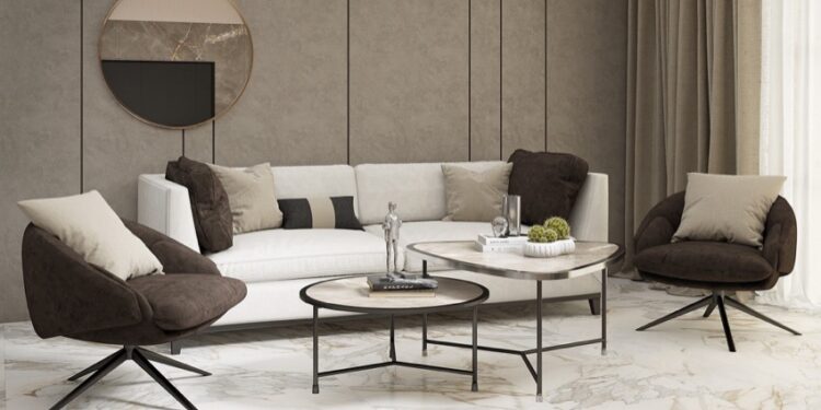 Phòng khách phong cách Modern với đường nét gọn và bảng màu trung tính