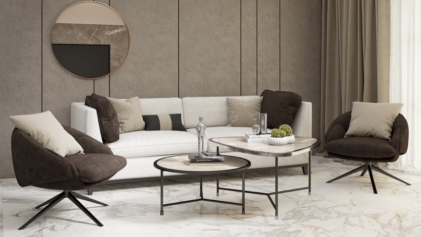 Phòng khách phong cách Modern với đường nét gọn và bảng màu trung tính