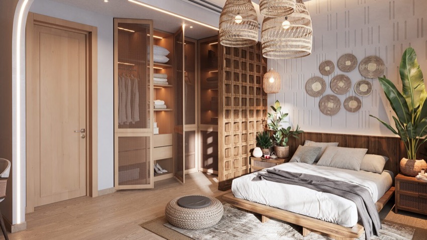 Phòng ngủ phong cách Bohemian nhiều lớp vải và hoạ tiết
