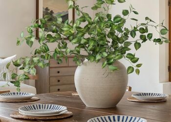 Cành bạch đàn khô cắm trong bình gốm lớn