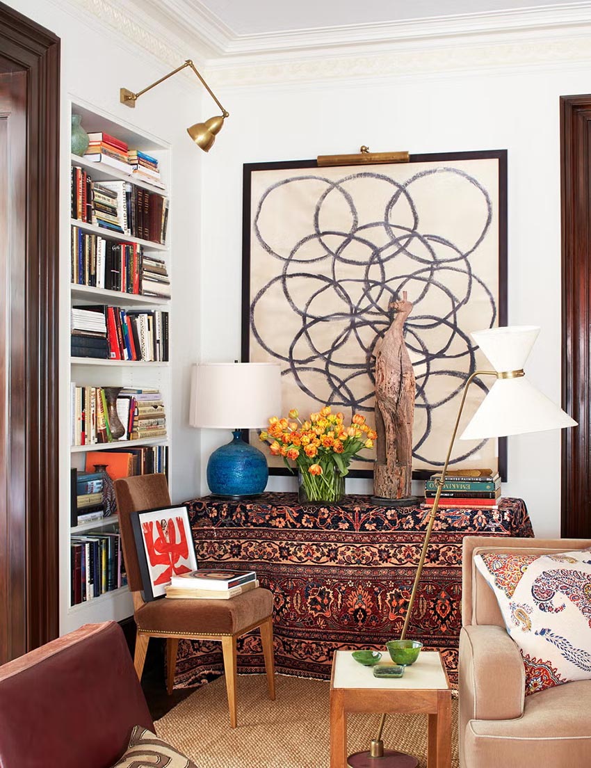 Thảm len trung tính kích thước lớn đặt dưới sofa trong phòng khách hiện đại, tạo sự gắn kết không gian - 2