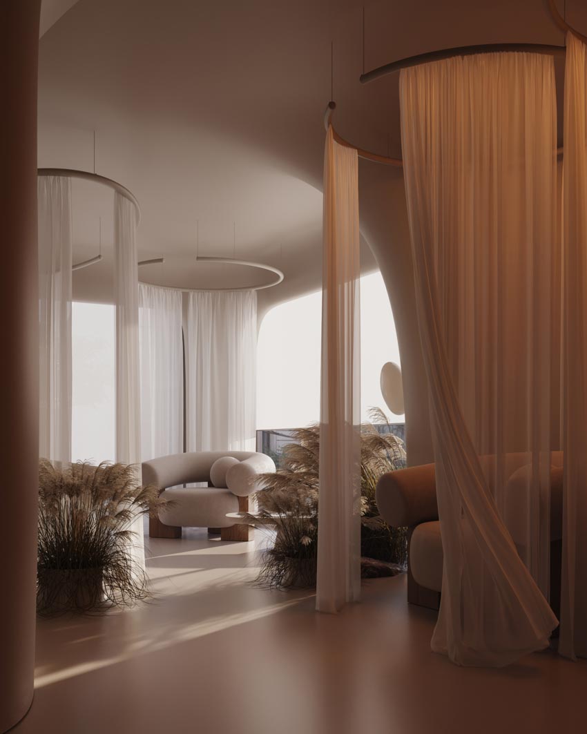 Không gian VRODA Clinic & Spa với kiến trúc hữu cơ, ánh sáng trần hình mặt trời và nội thất bo tròn mềm mại - 12
