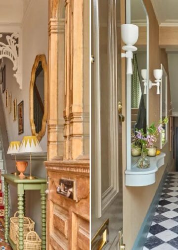 Lối vào hẹp với thảm runner họa tiết và bàn console treo tường phong cách Anh - 9