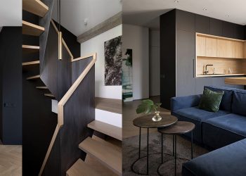 Sử dụng gam màu xám-xanh trong thiết kế hiện đại cho căn hộ 60m2