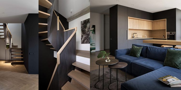 Sử dụng gam màu xám-xanh trong thiết kế hiện đại cho căn hộ 60m2