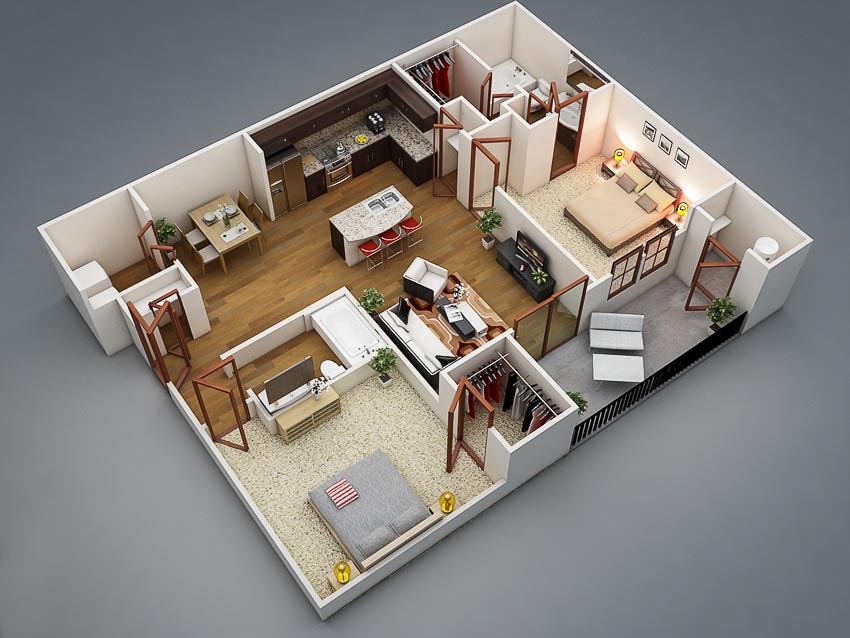46 sơ đồ thiết kế căn hộ hai phòng ngủ (Phần 1) - 1