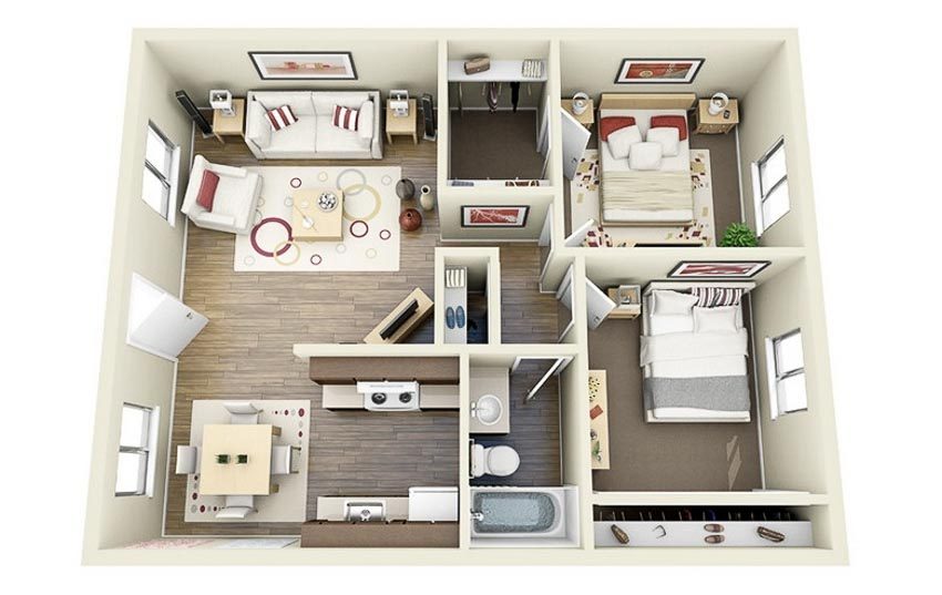 46 sơ đồ thiết kế căn hộ hai phòng ngủ (Phần 1) - 16