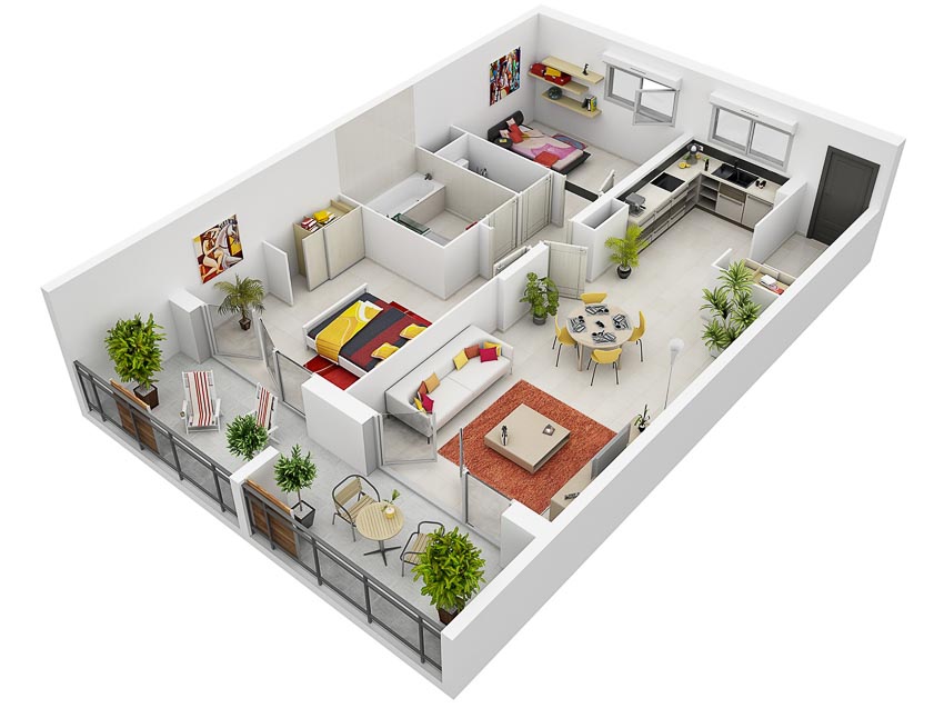 46 sơ đồ thiết kế căn hộ hai phòng ngủ (Phần 1) - 3