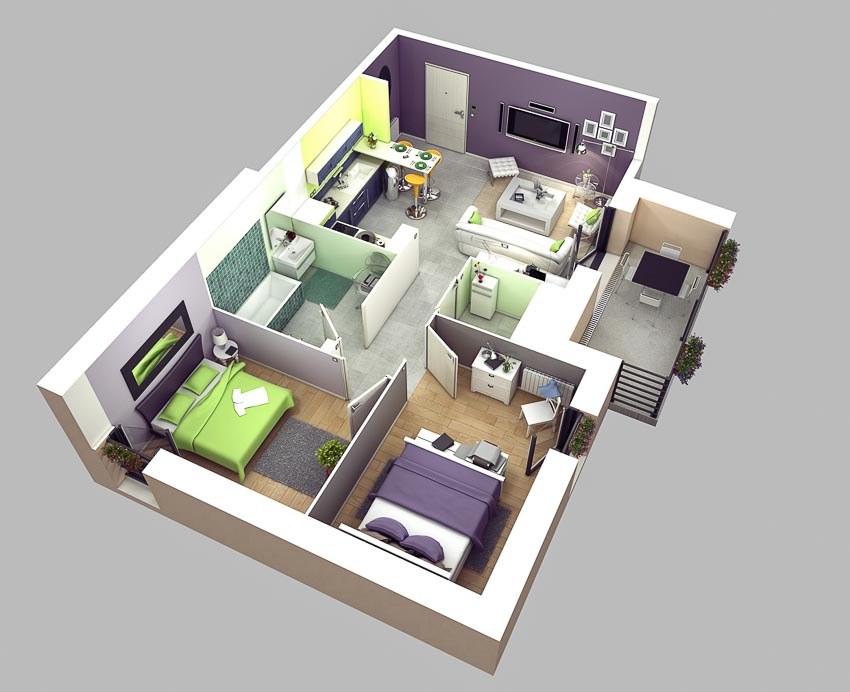 46 sơ đồ thiết kế căn hộ hai phòng ngủ (Phần 1) - 5