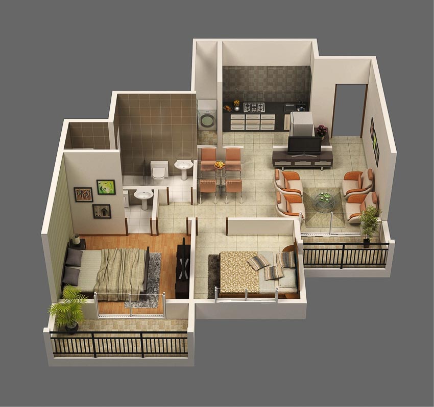 46 sơ đồ thiết kế căn hộ hai phòng ngủ (Phần 2) - 1