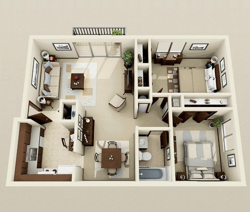 46 sơ đồ thiết kế căn hộ hai phòng ngủ (Phần 2) - 2