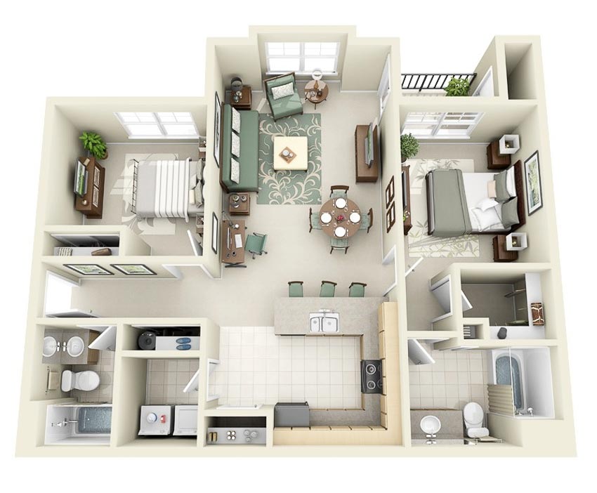 46 sơ đồ thiết kế căn hộ hai phòng ngủ (Phần 2) - 3