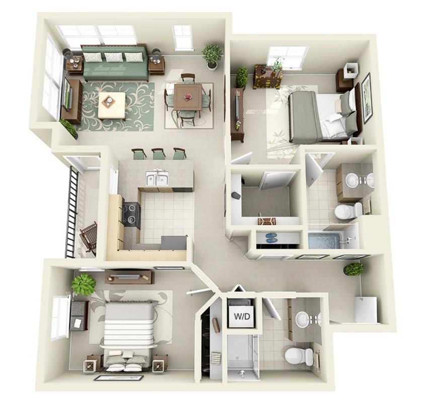 46 sơ đồ thiết kế căn hộ hai phòng ngủ (Phần 2) - 4