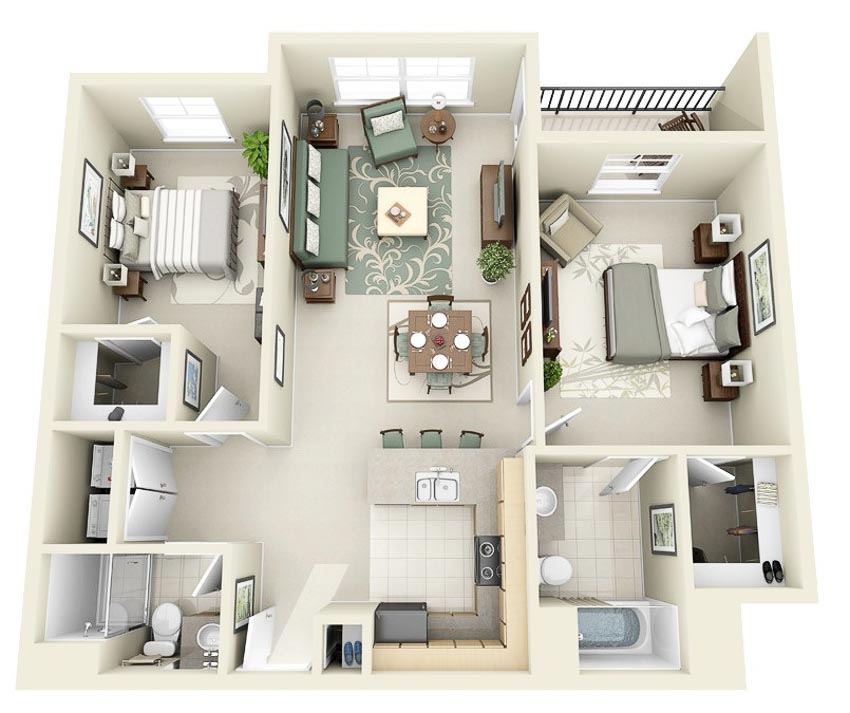 46 sơ đồ thiết kế căn hộ hai phòng ngủ (Phần 2) - 5