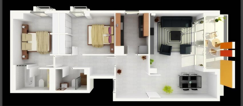 46 sơ đồ thiết kế căn hộ hai phòng ngủ (Phần 2) - 10