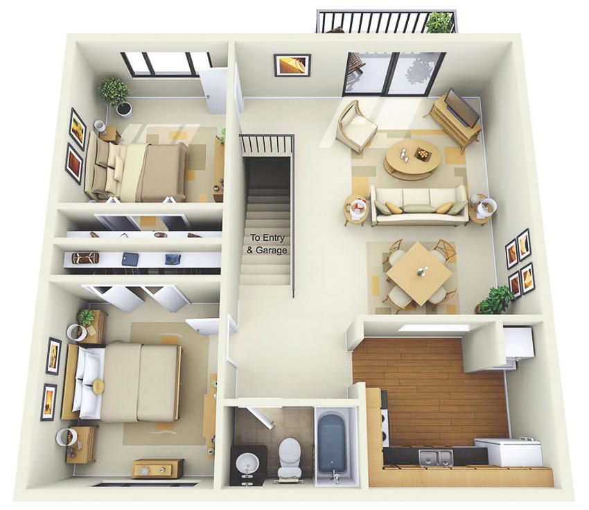 46 sơ đồ thiết kế căn hộ hai phòng ngủ (Phần 2) - 12