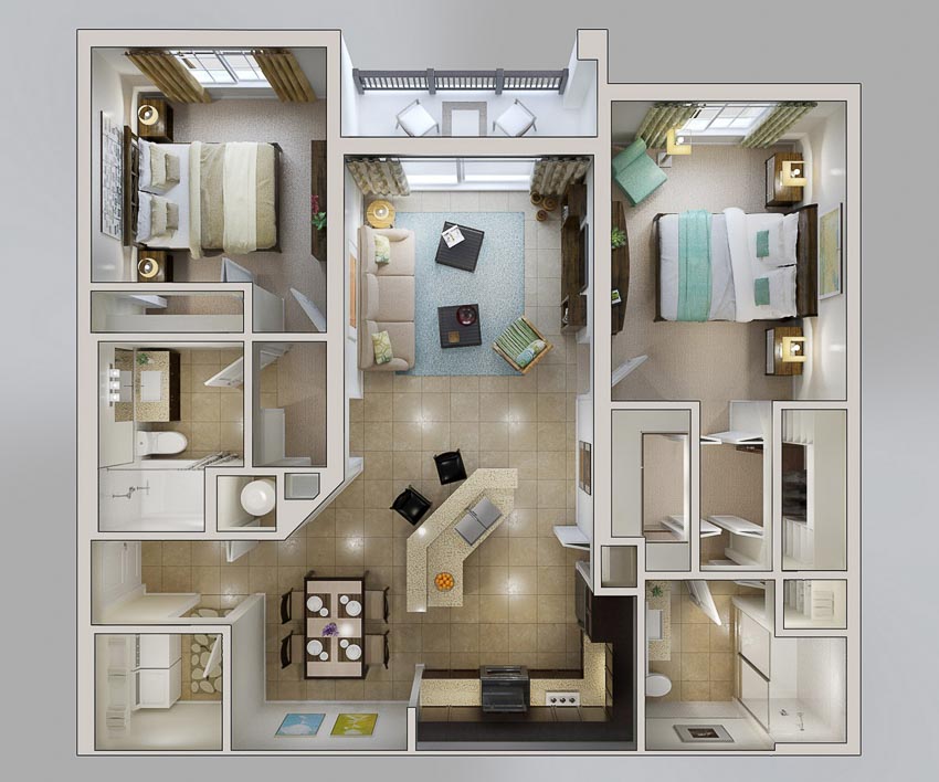 46 sơ đồ thiết kế căn hộ hai phòng ngủ (Phần 2) - 15