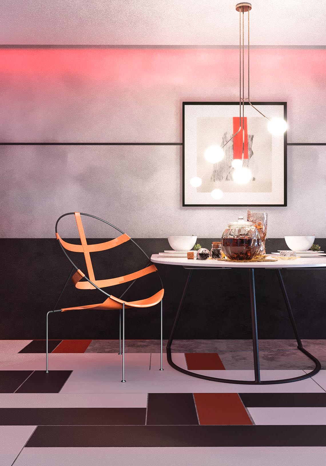 Thiết kế nội thất hiện đại với tông màu đỏ và xám theo phong cách Nhật Bản-6