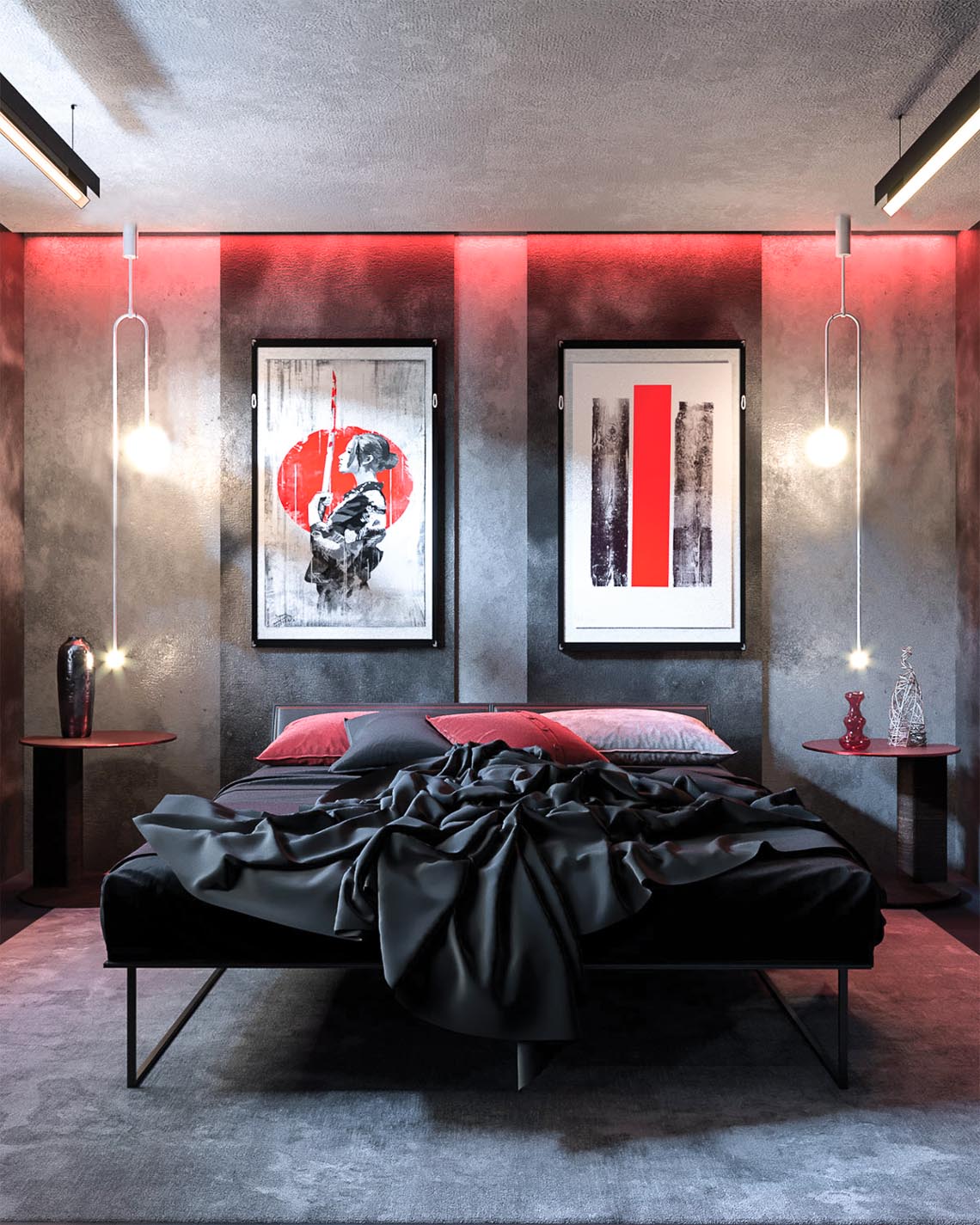 Thiết kế nội thất hiện đại với tông màu đỏ và xám theo phong cách Nhật Bản-9