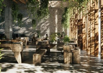 Ánh sáng lọc qua lớp vật liệu trong Root House