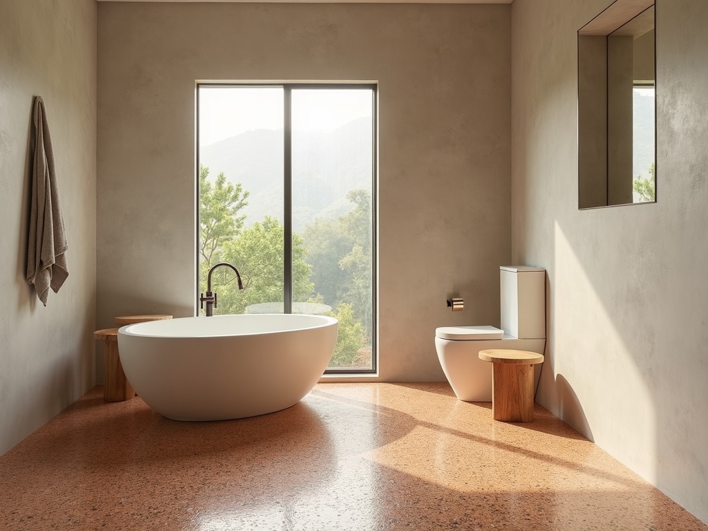Sàn phòng tắm lát terrazzo tông đất ấm
