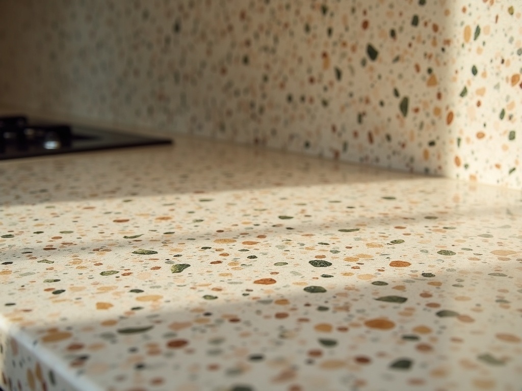 Cận cảnh bề mặt terrazzo trên mặt bếp