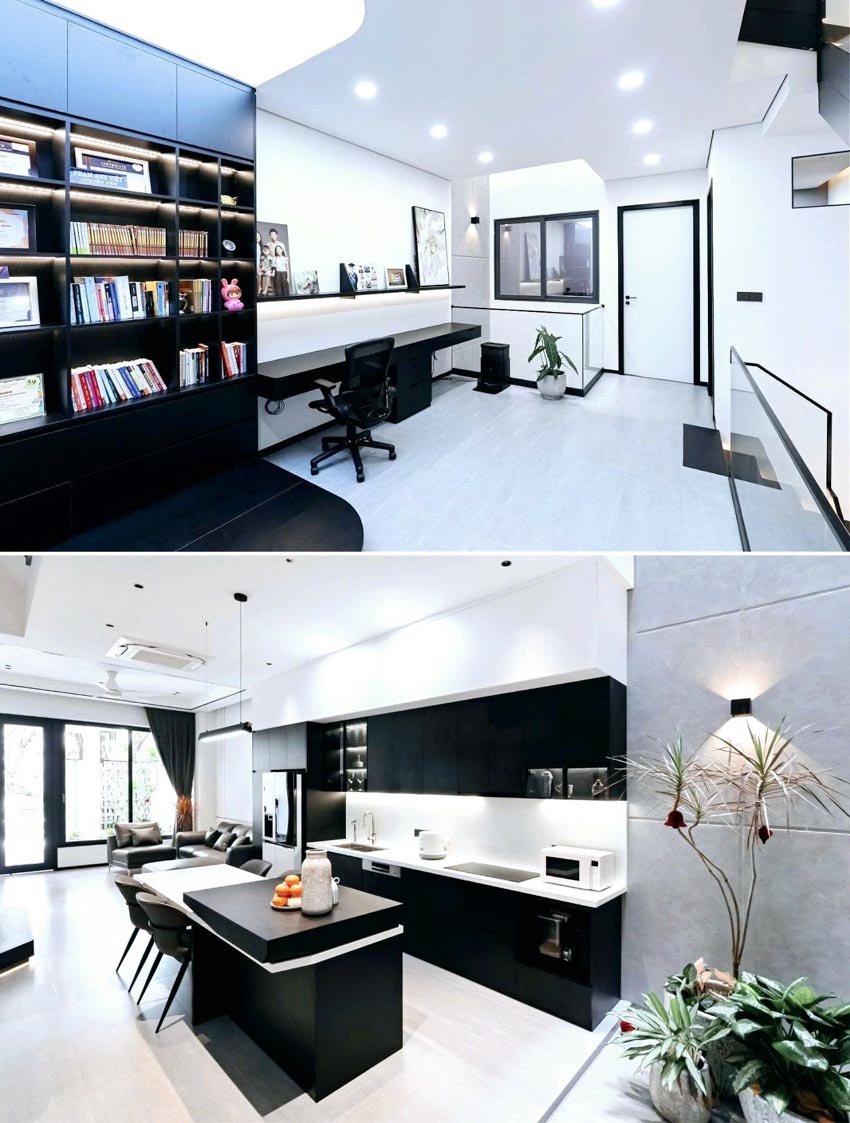 Không gian nội thất tối giản của V’s House với tông trắng đen, cầu thang hiện đại, ánh sáng tự nhiên và thiết kế nhà ống thông tầng - 3